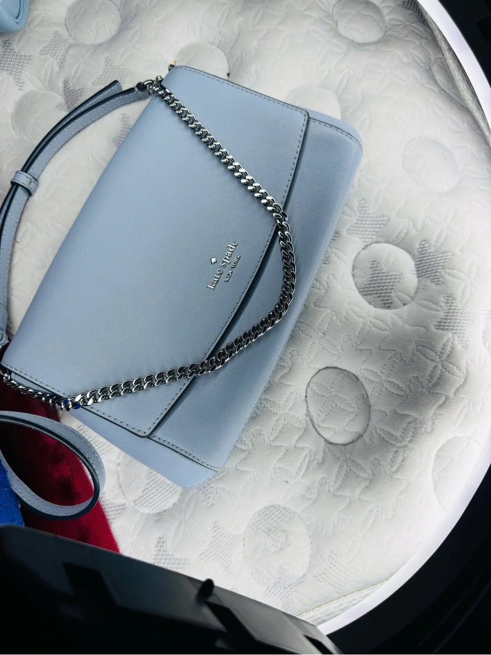 kate spade Light Blue Leather Crossbody with Silver Chain